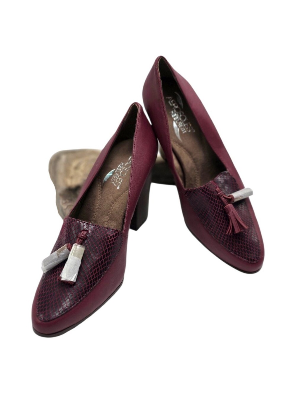 Aerosoles Burgundy Block Heel Loafers Tassel Pumps Size 7.5